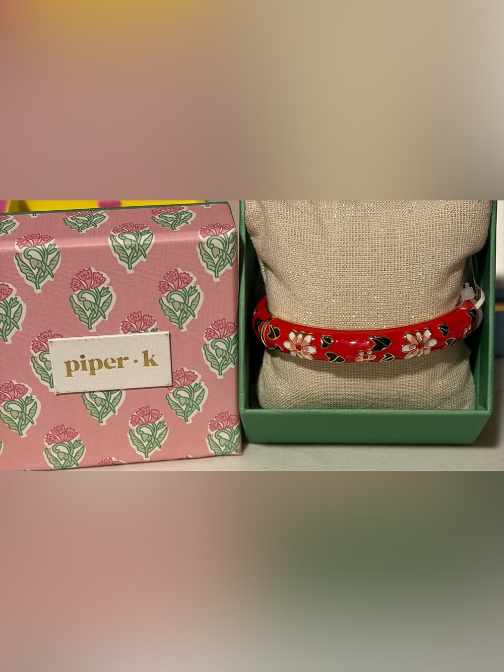 Piper.k Red Floral Enamel Bangle Bracelet